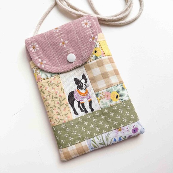 Hand Crafted Handbags - Handmade boston terrier patchwork cell phone/passport bag